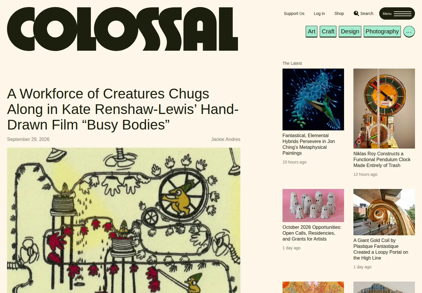 Screenshot of thisiscolossal.com