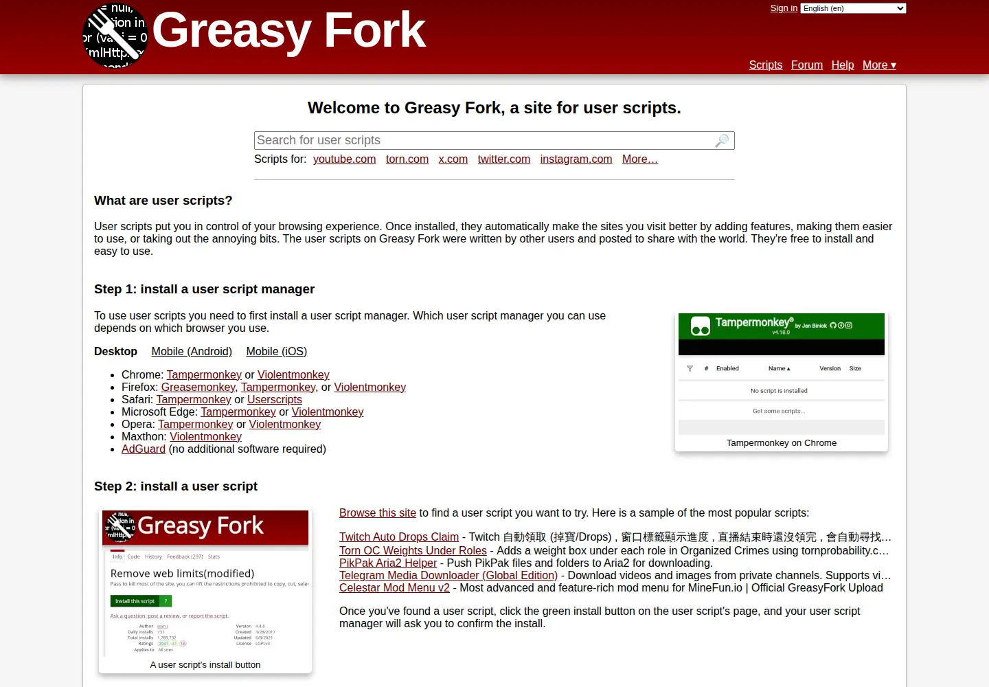 Screenshot of greasyfork.org