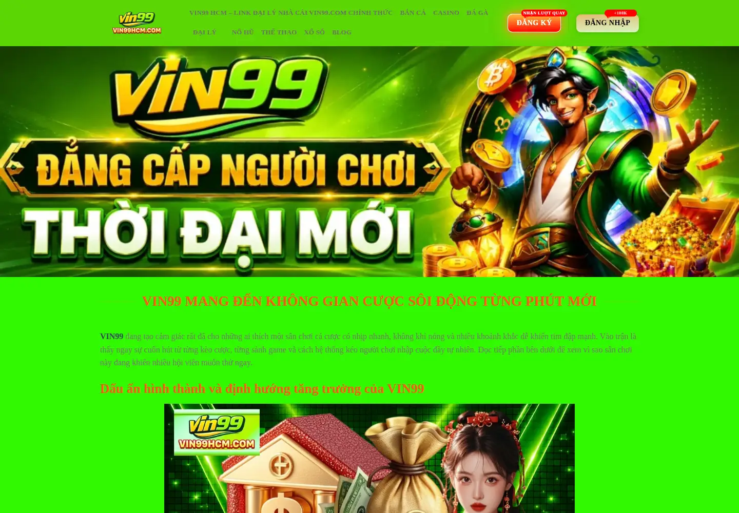 Captured homepage of vin99hcm.com in the current scan