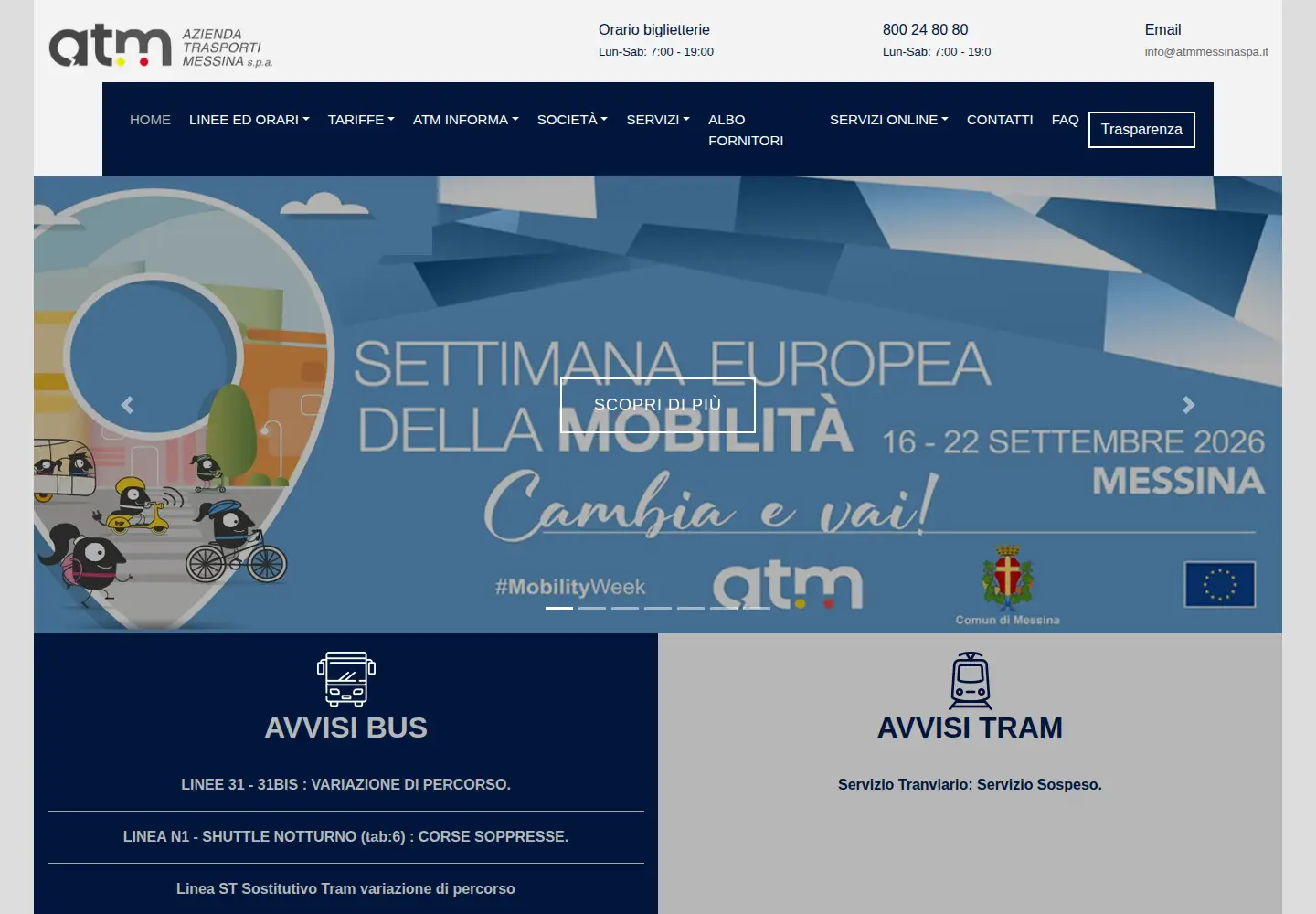 Captured homepage of atmmessinaspa.it in the current scan