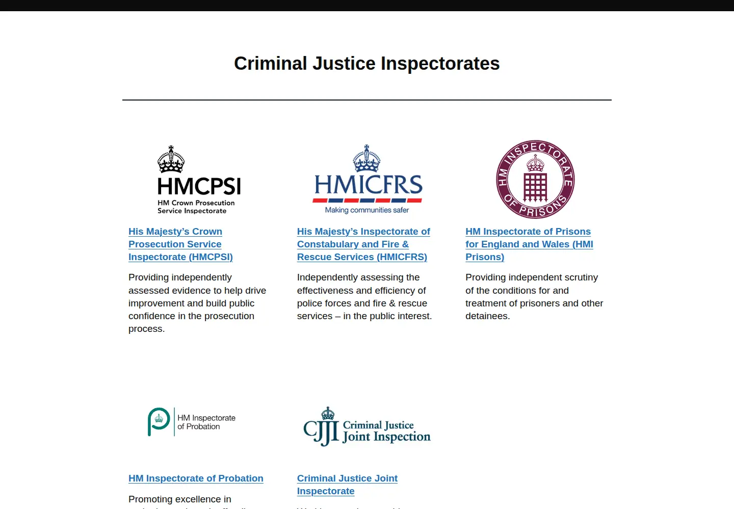 Screenshot of justiceinspectorates.gov.uk