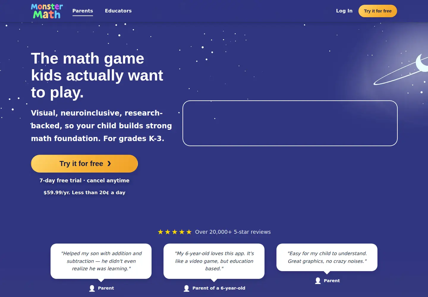 Captured homepage of monstermath.app in the current scan