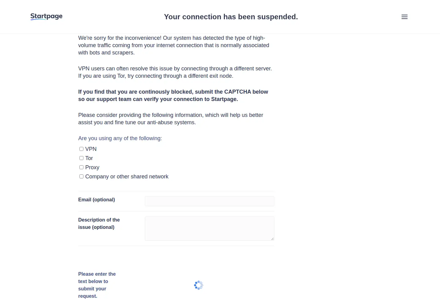 Screenshot of startpage.com