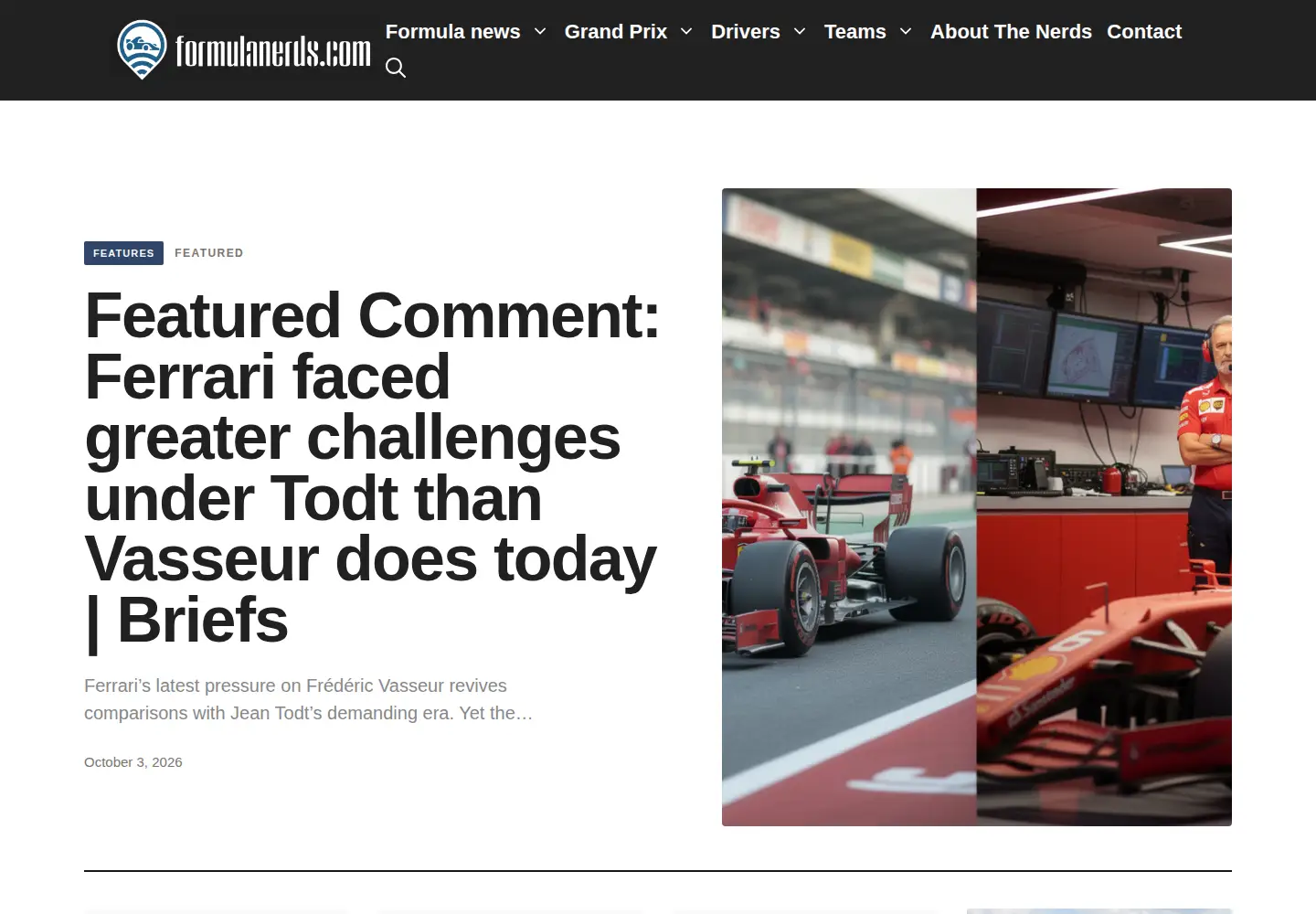 Captured homepage of formulanerds.com in the current scan