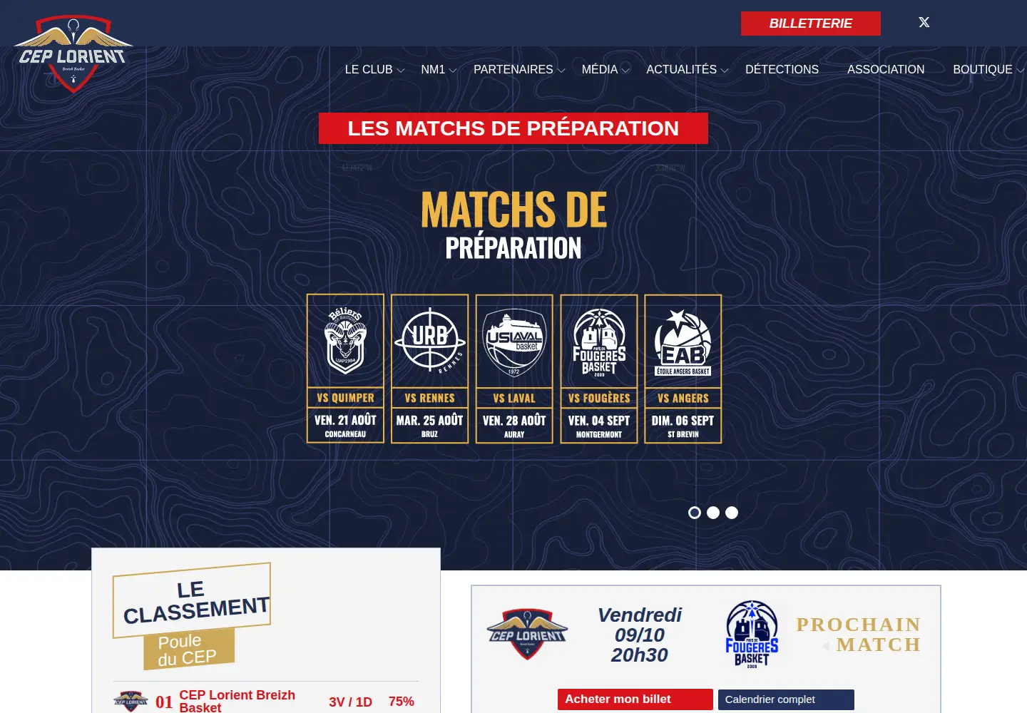 Captured homepage of cep-lorient-basket.bzh in the current scan