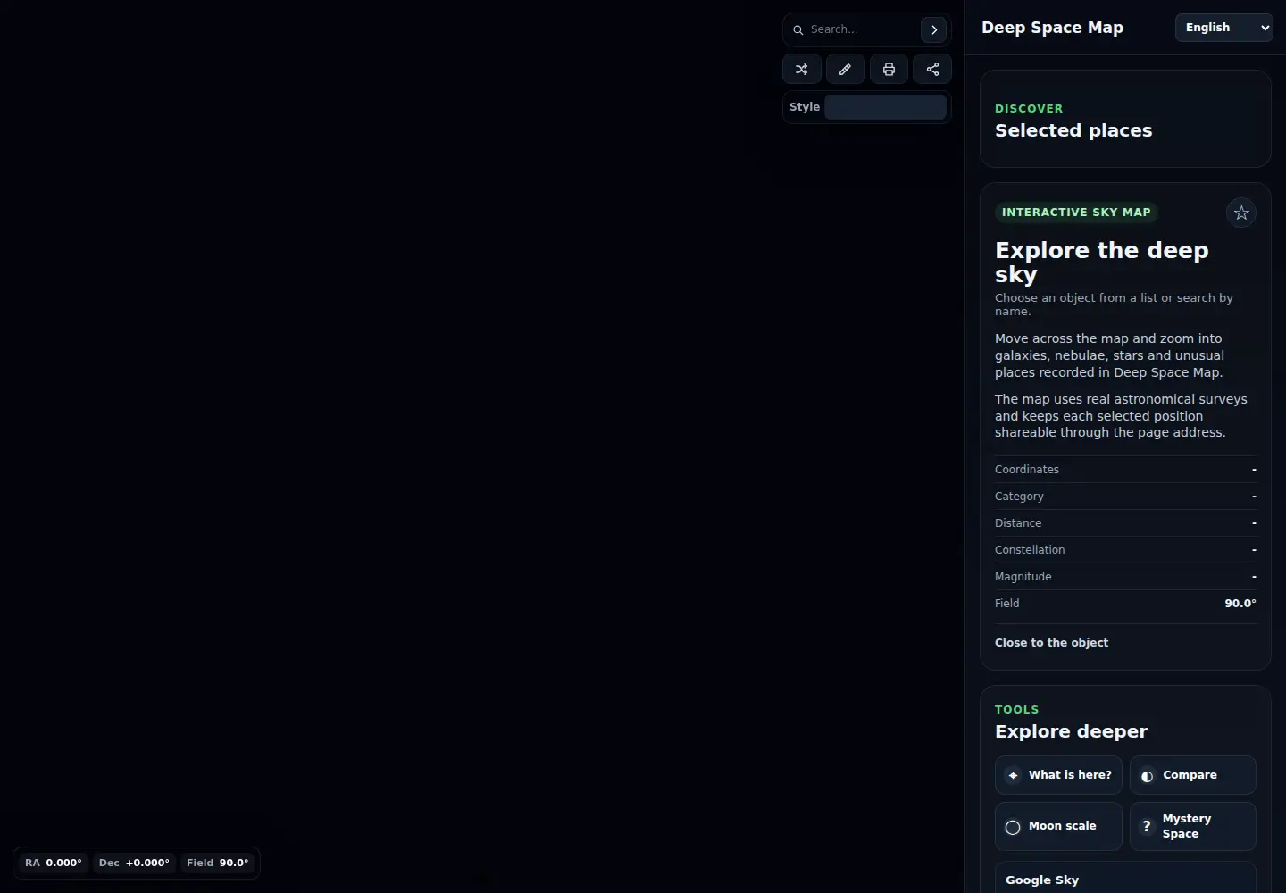 Captured homepage of deepspacemap.com in the current scan