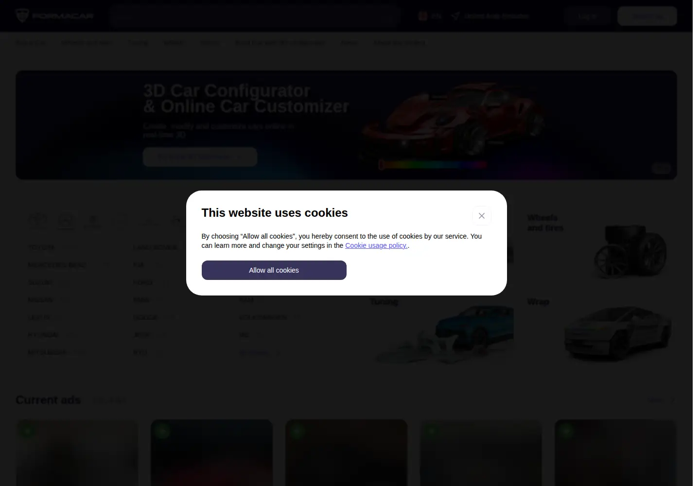 Captured homepage of formacar.com in the current scan