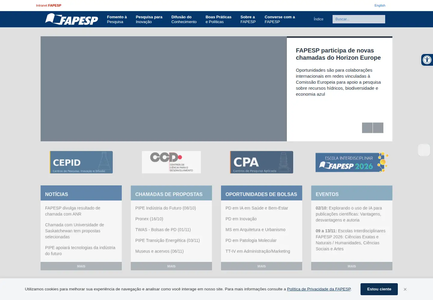 Screenshot of fapesp.br