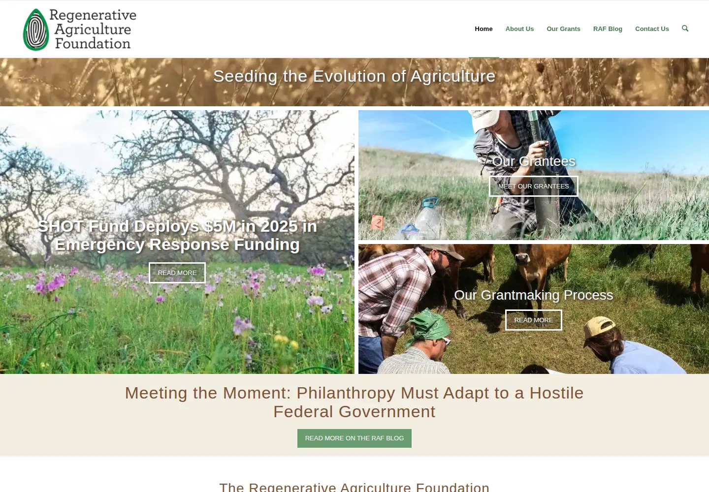 Captured homepage of regenerativeagriculturefoundation.org in the current scan