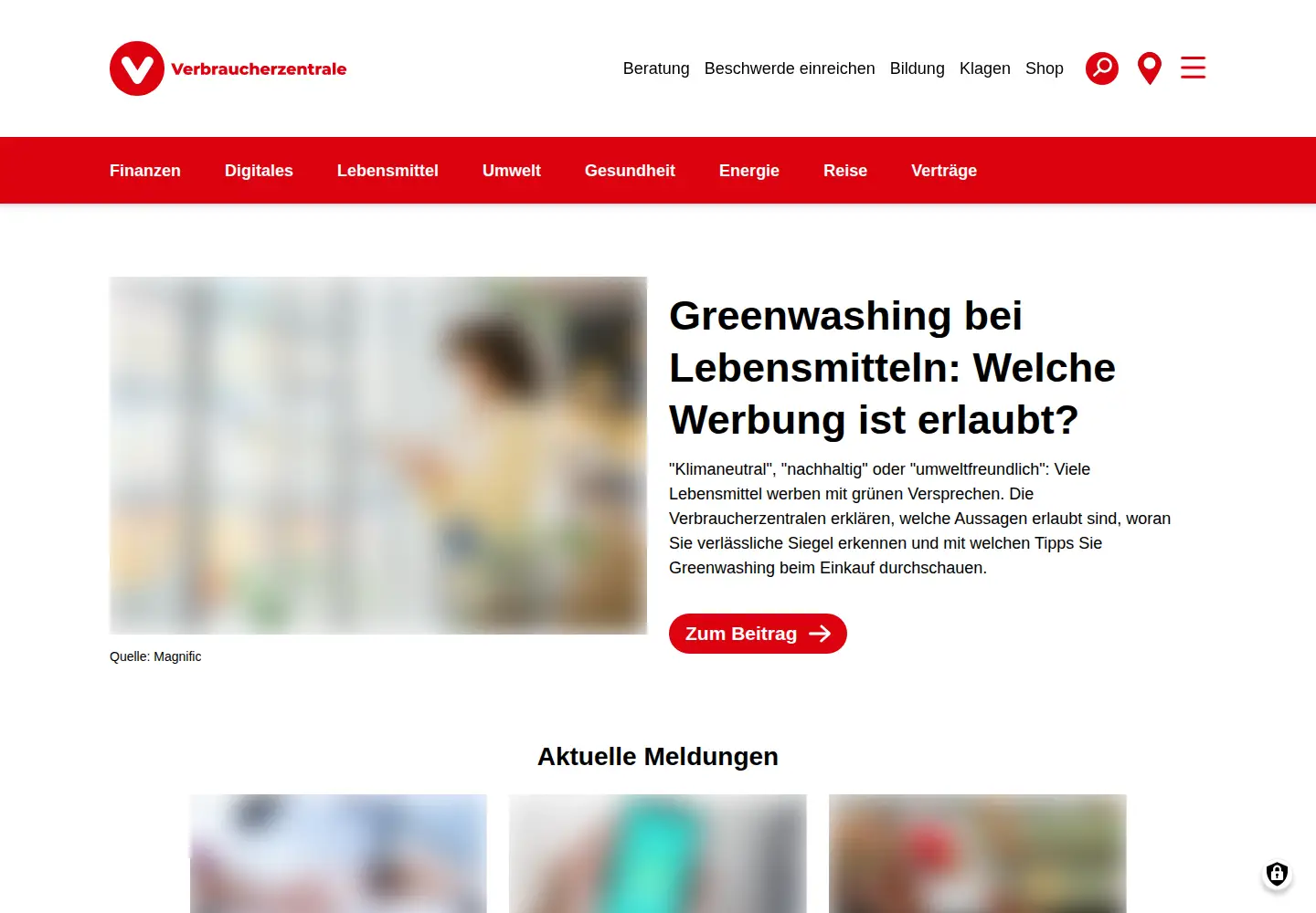 Screenshot of verbraucherzentrale.de