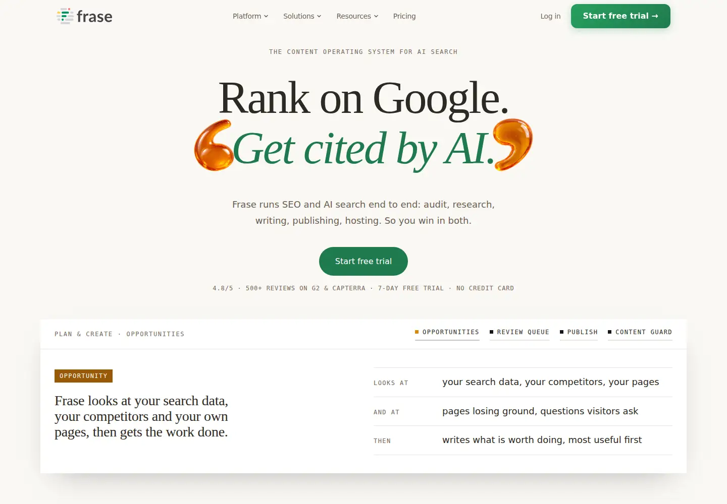 Screenshot of frase.io