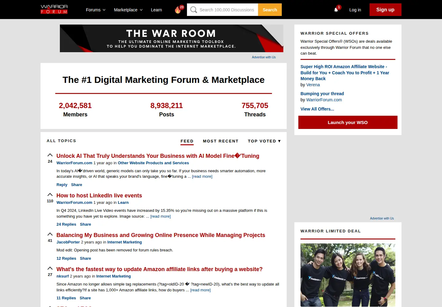 Screenshot of warriorforum.com