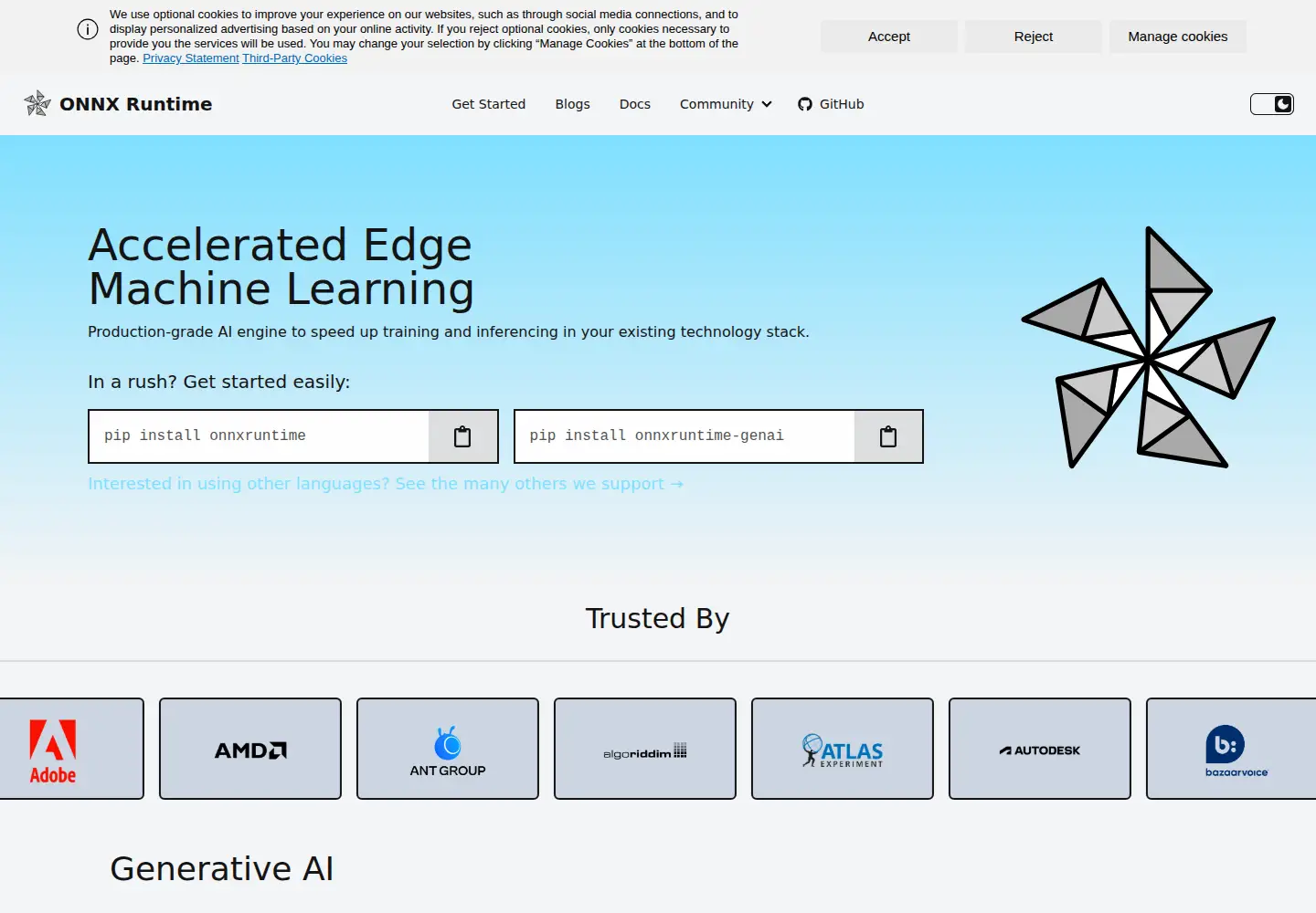 Screenshot of onnxruntime.ai