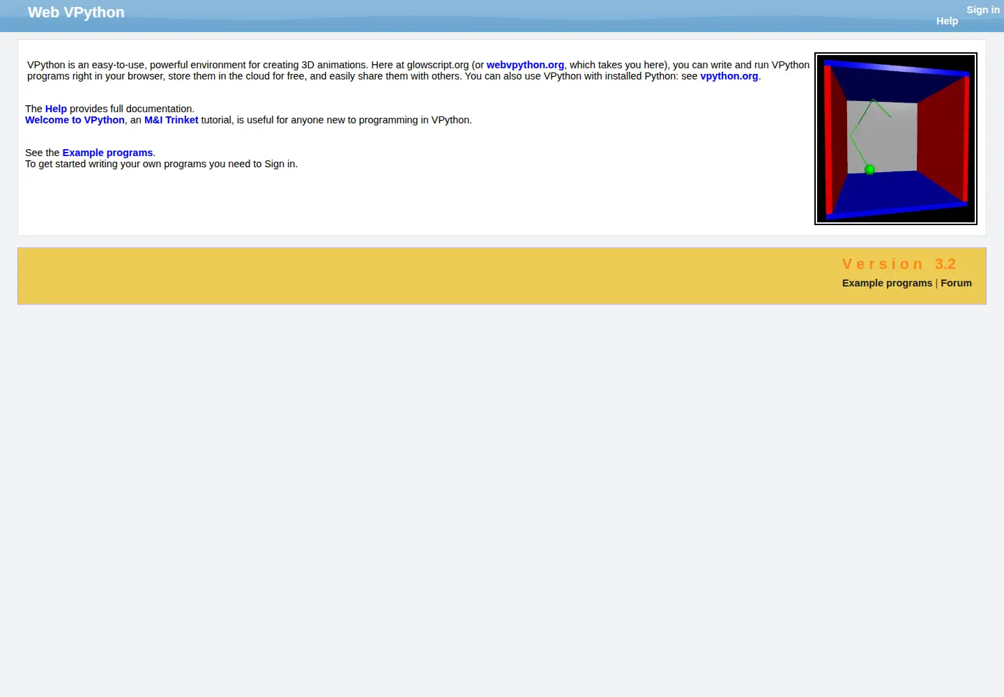 Screenshot of glowscript.org