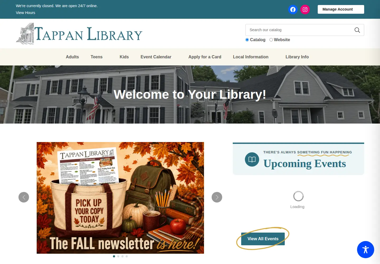 Captured homepage of tappanlibrary.org in the current scan