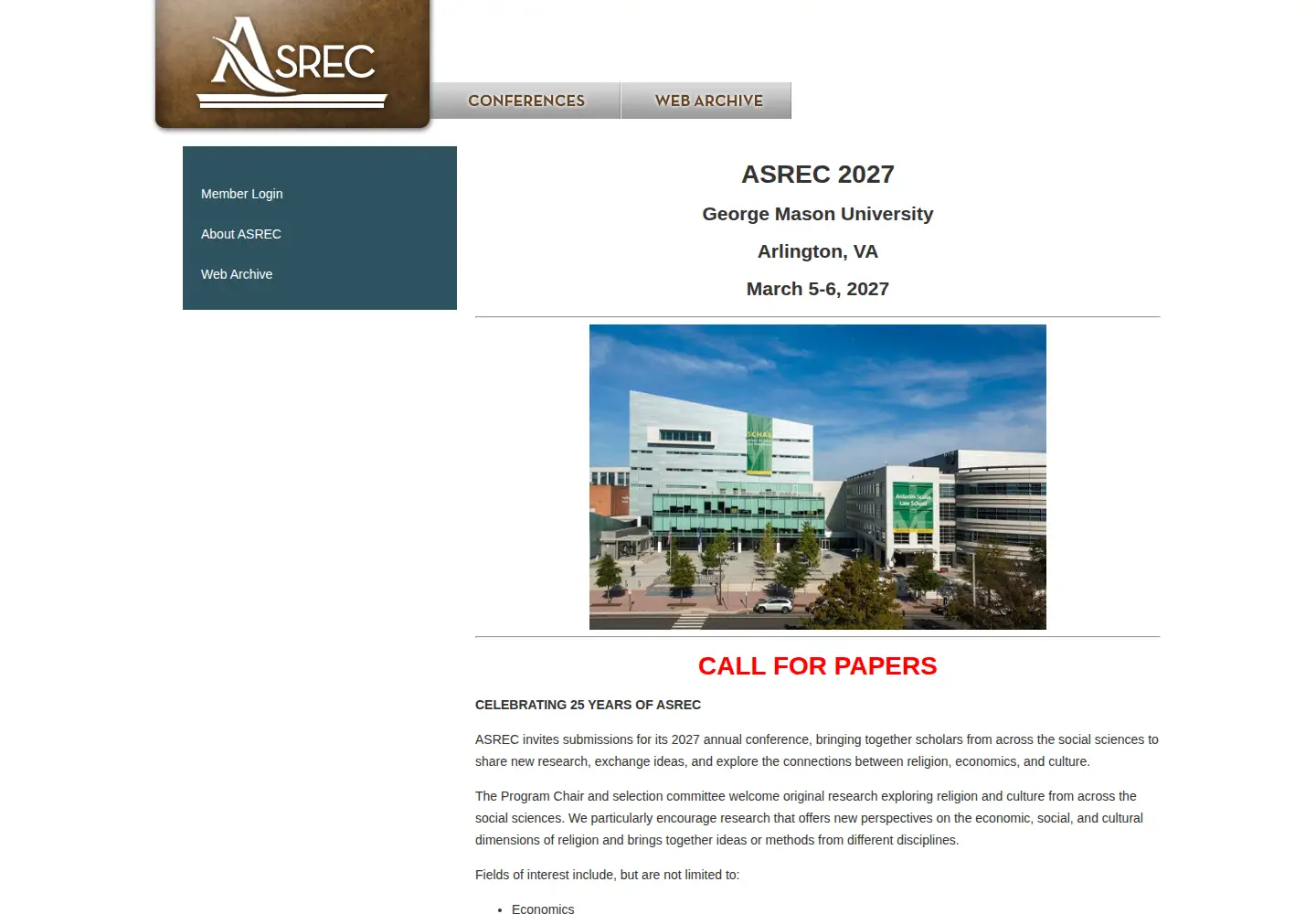 Captured homepage of asrec.org in the current scan