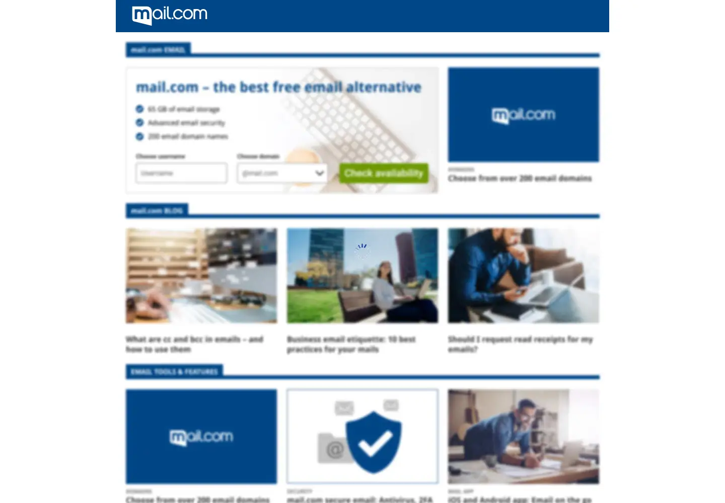Screenshot of mail.com