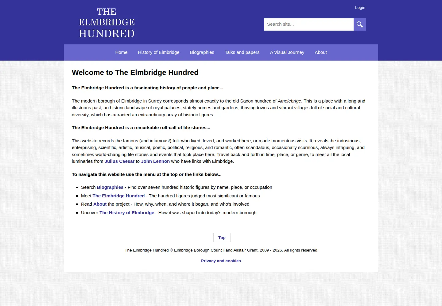 Captured homepage of elmbridgehundred.org.uk in the current scan
