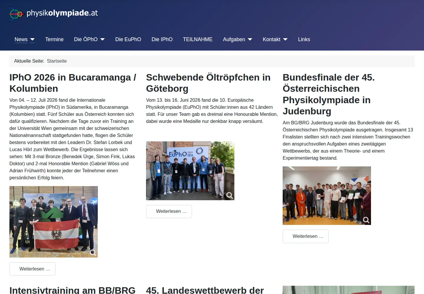 Screenshot of physikolympiade.at