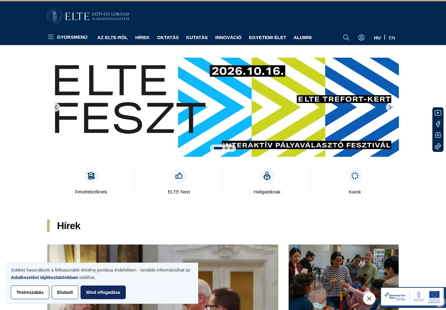 Screenshot of elte.hu