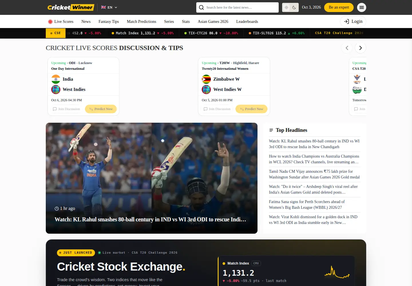 Screenshot of cricketwinner.com