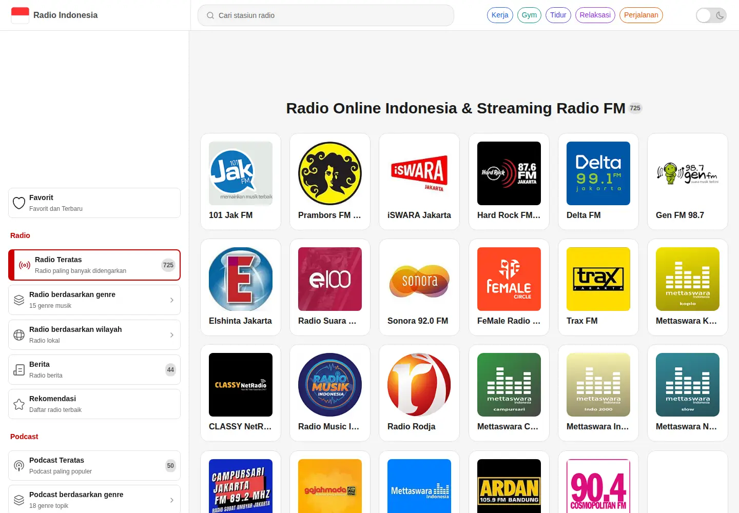 Screenshot of radioindonesia.org