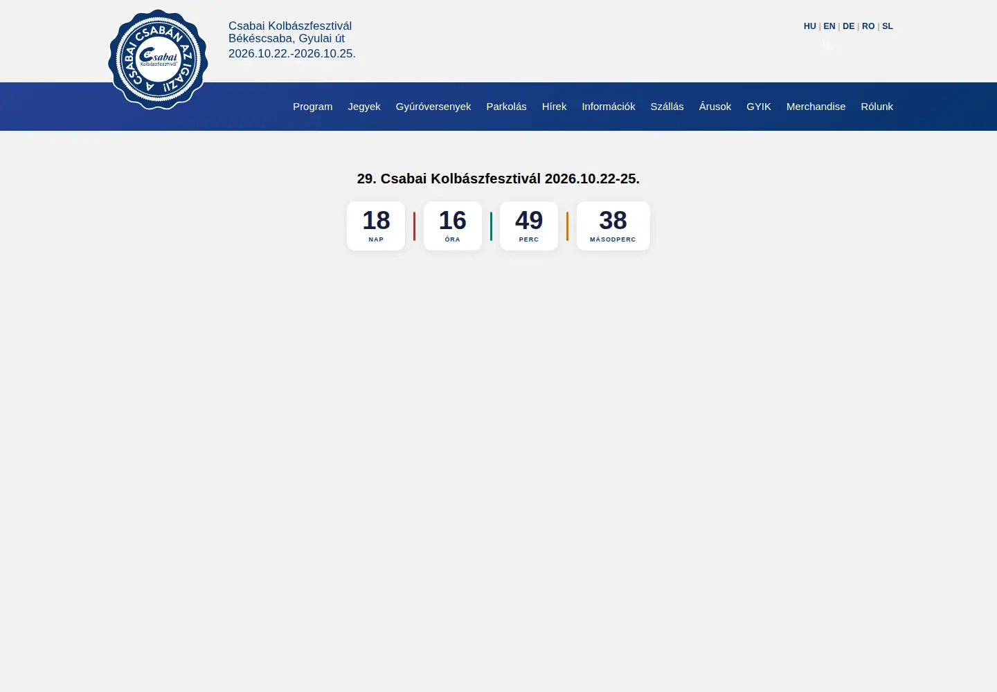 Screenshot of csabaikolbaszfesztival.hu