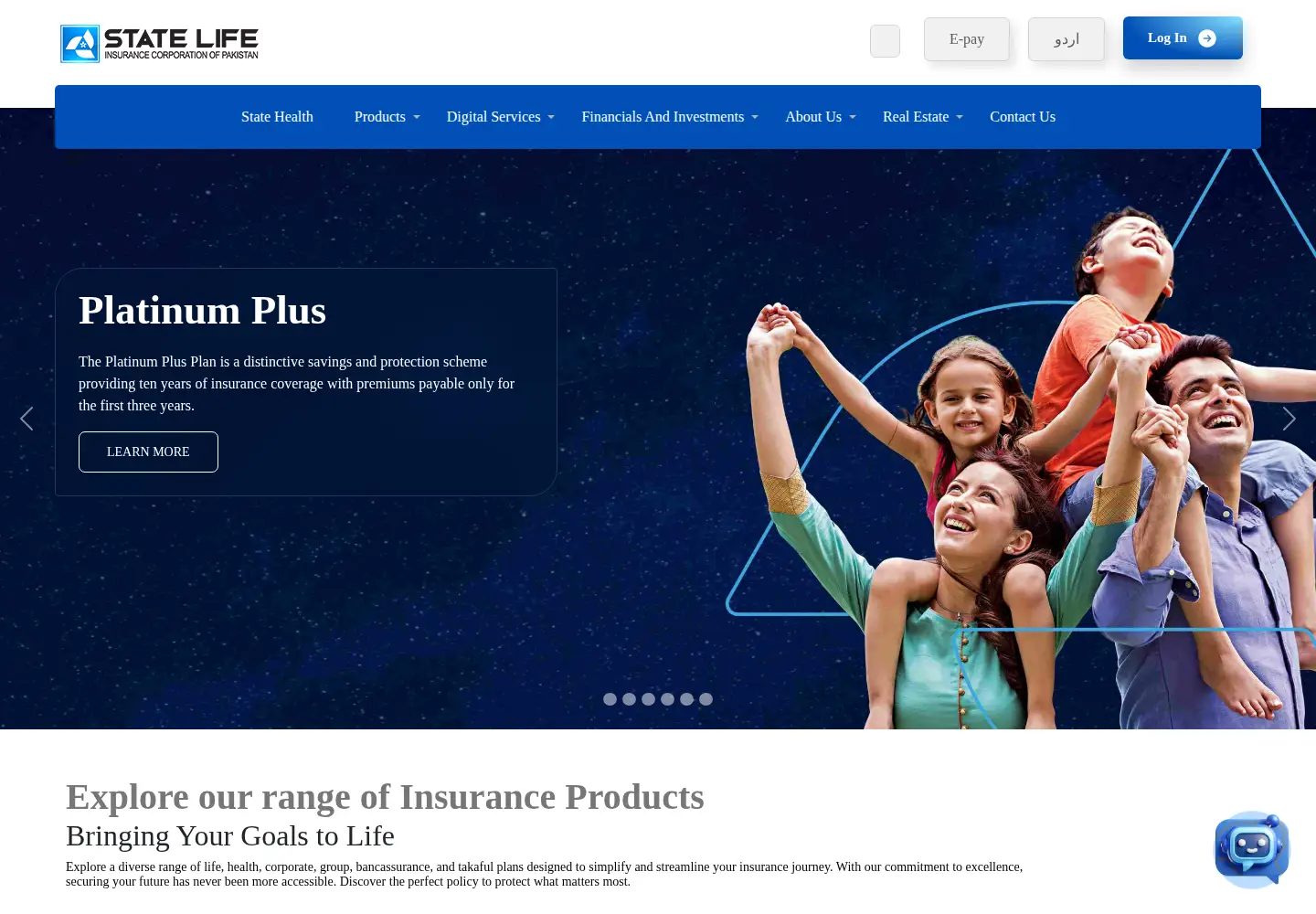 Captured homepage of statelife.com.pk in the current scan