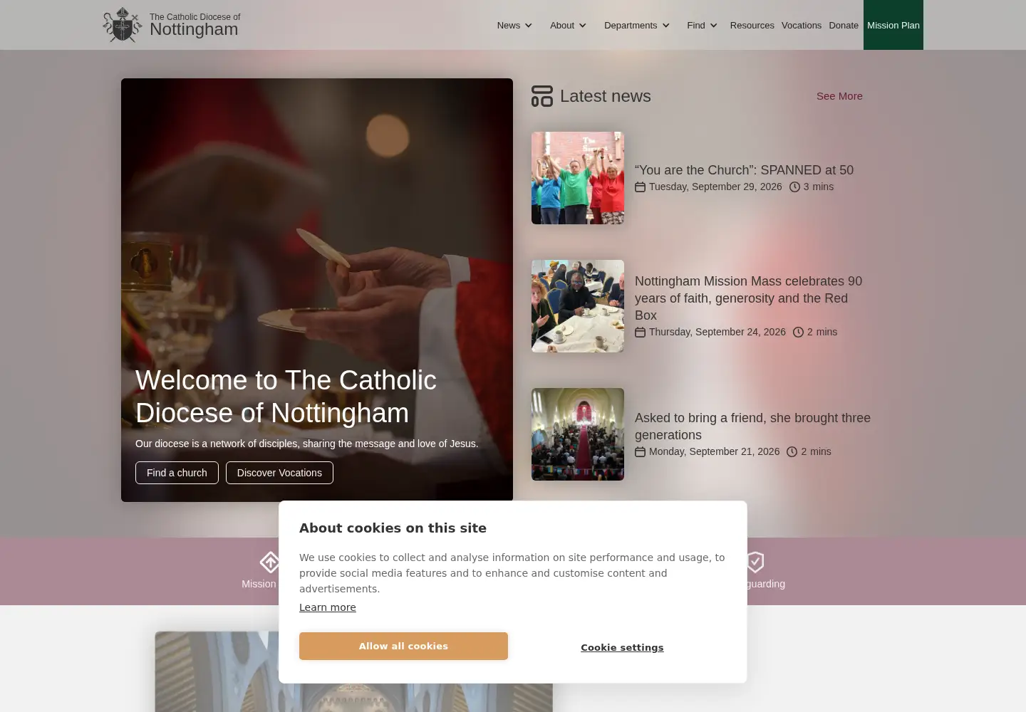 Captured homepage of dioceseofnottingham.uk in the current scan