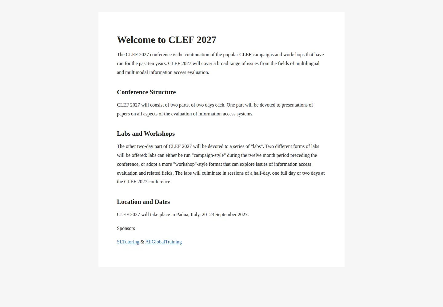 Screenshot of clef2010.org