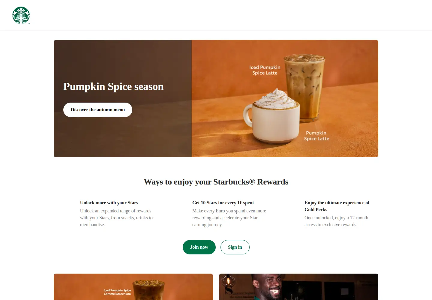 Screenshot of starbucks.at