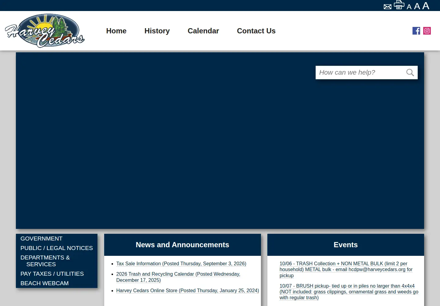 Captured homepage of harveycedars.org in the current scan