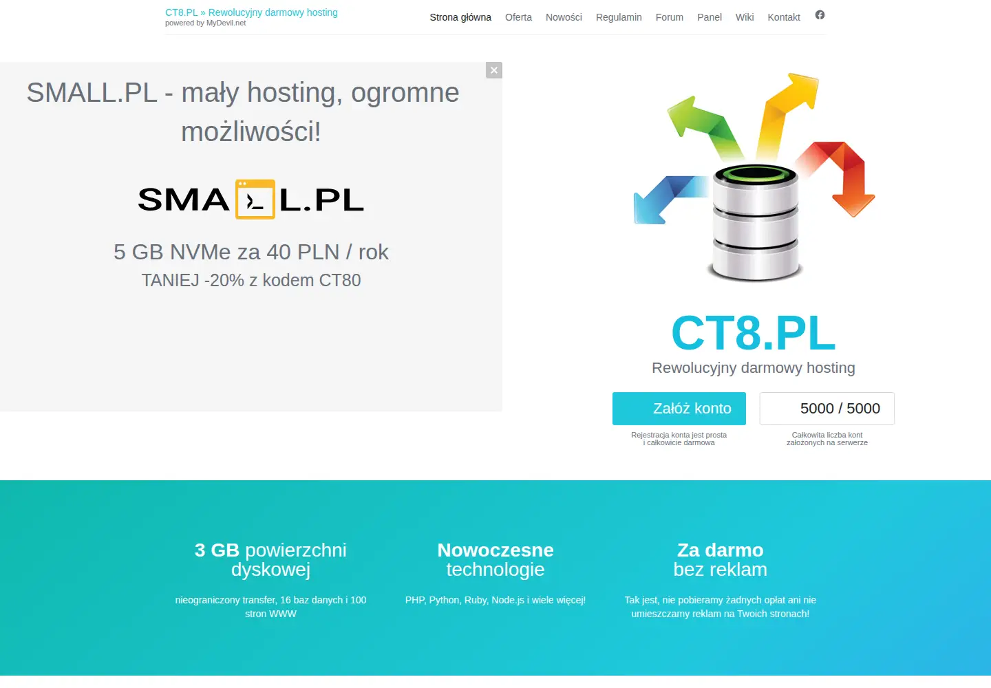Screenshot of ct8.pl