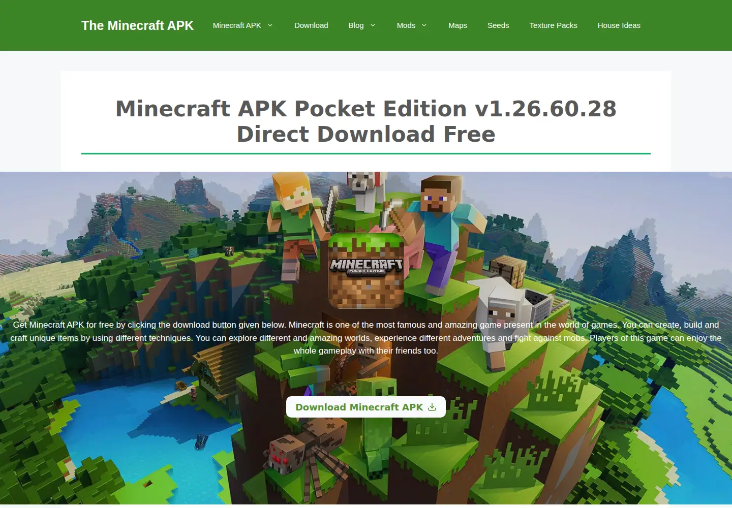 Screenshot of theminecrftapk.com