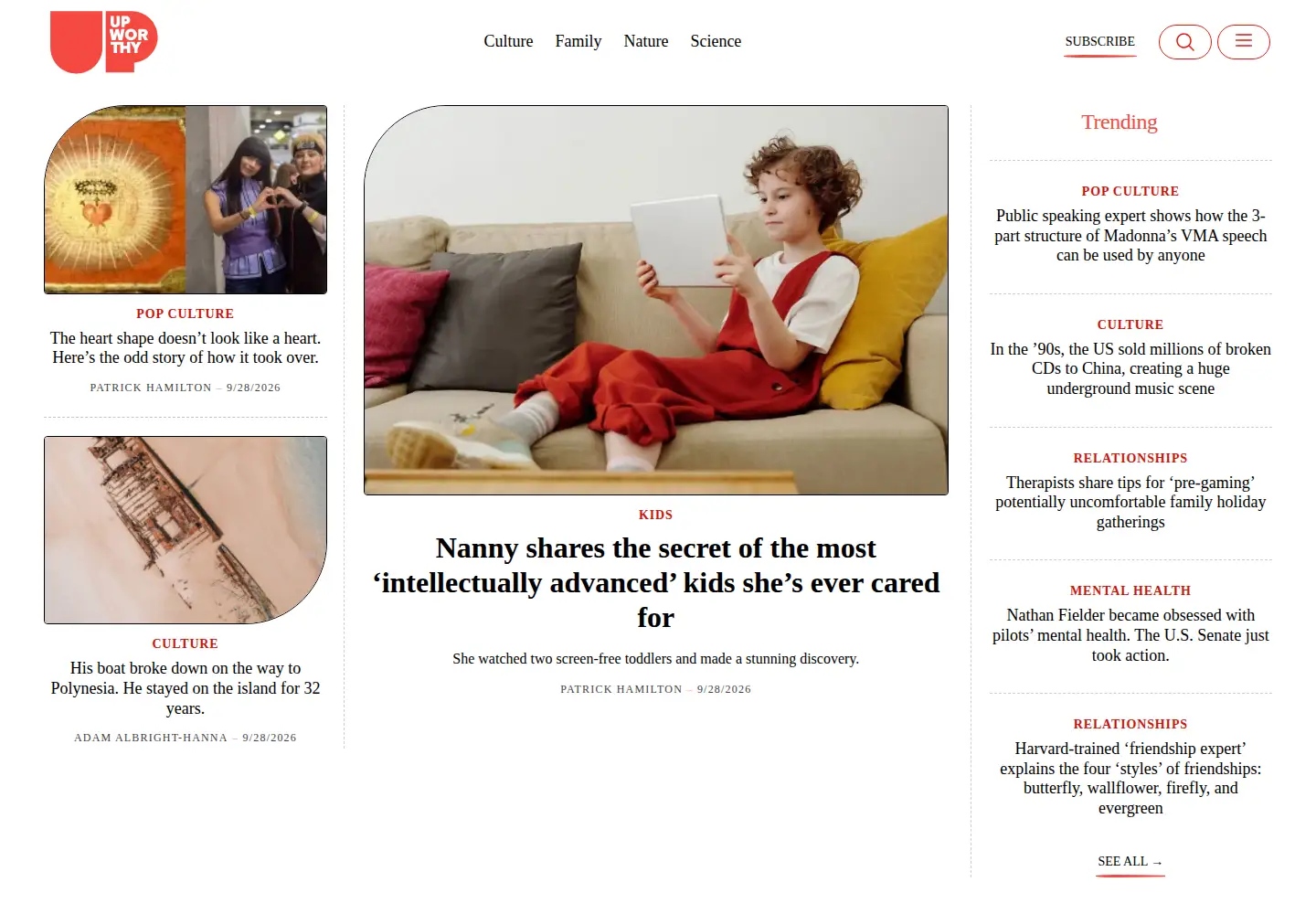 Captured homepage of upworthy.com in the current scan