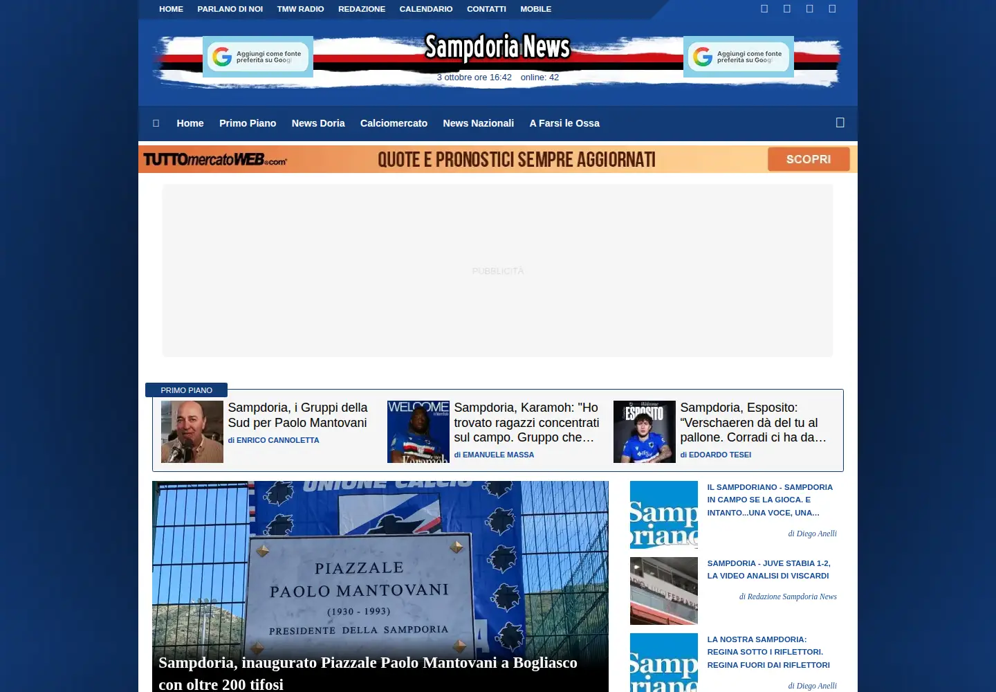 Screenshot of sampdorianews.net