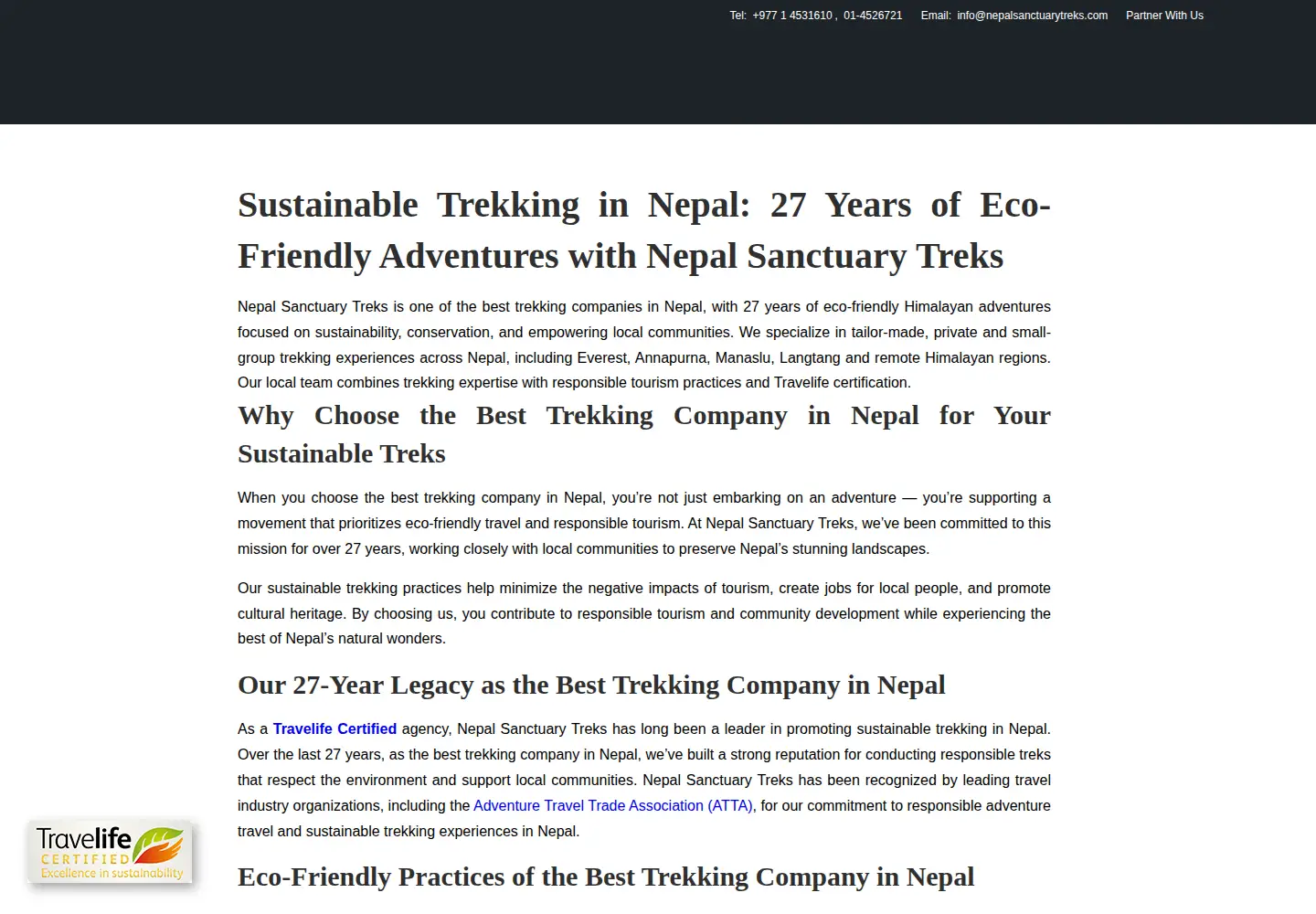 Screenshot of nepalsanctuarytreks.com