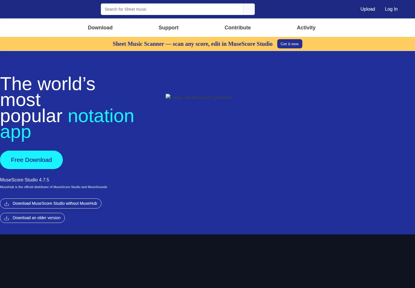 Captured homepage of musescore.org in the current scan