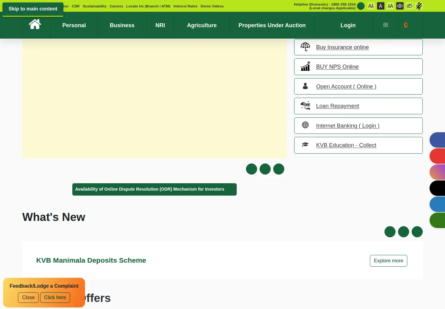 Screenshot of kvb.bank.in