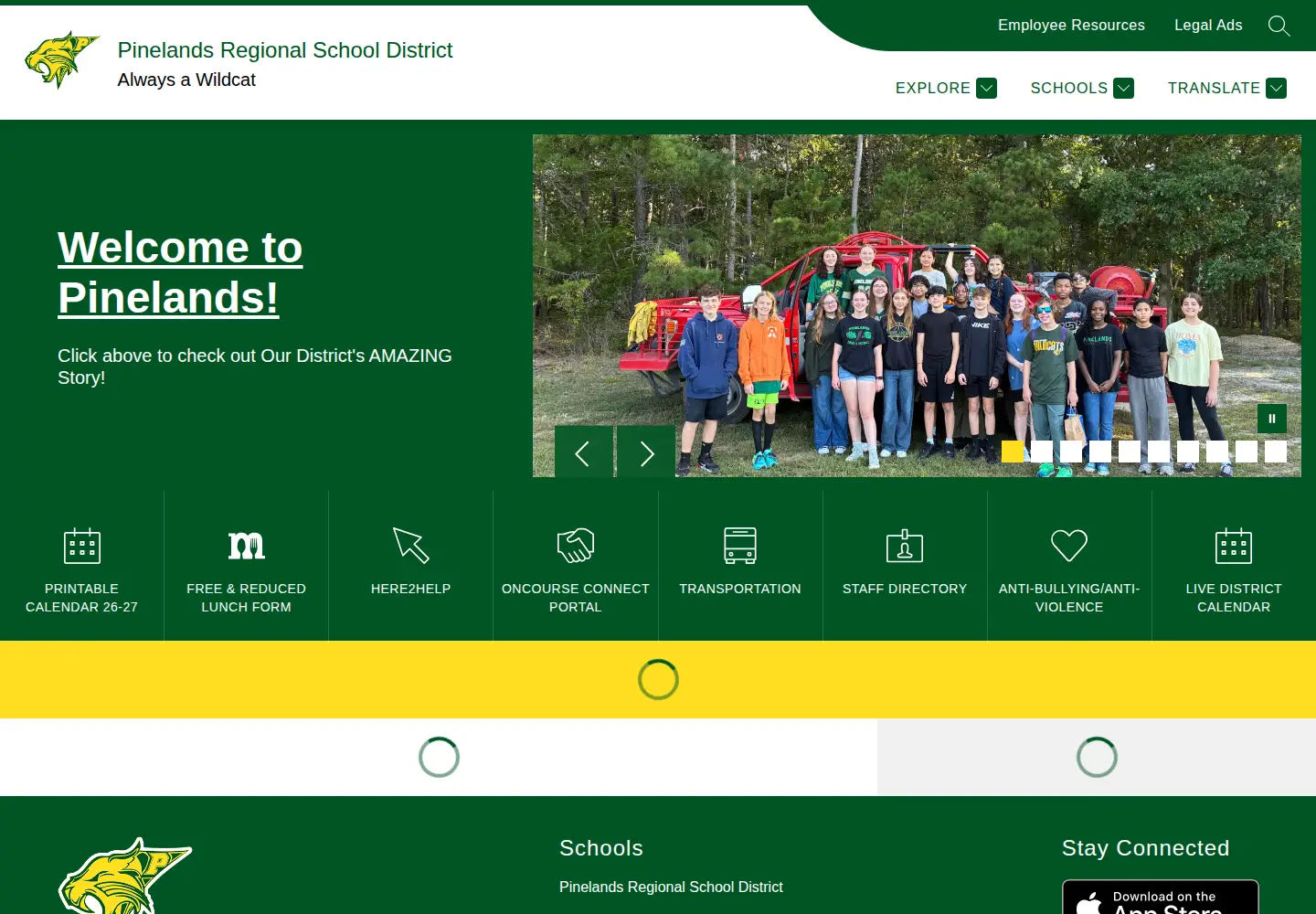 Captured homepage of pinelandsregional.org in the current scan