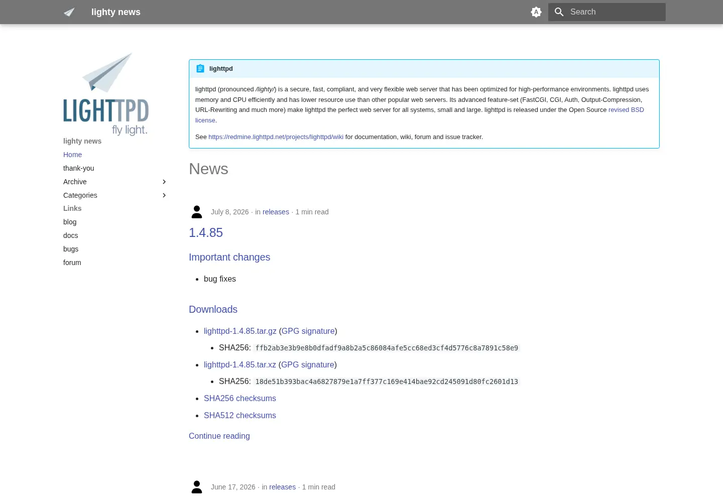 Screenshot of lighttpd.net