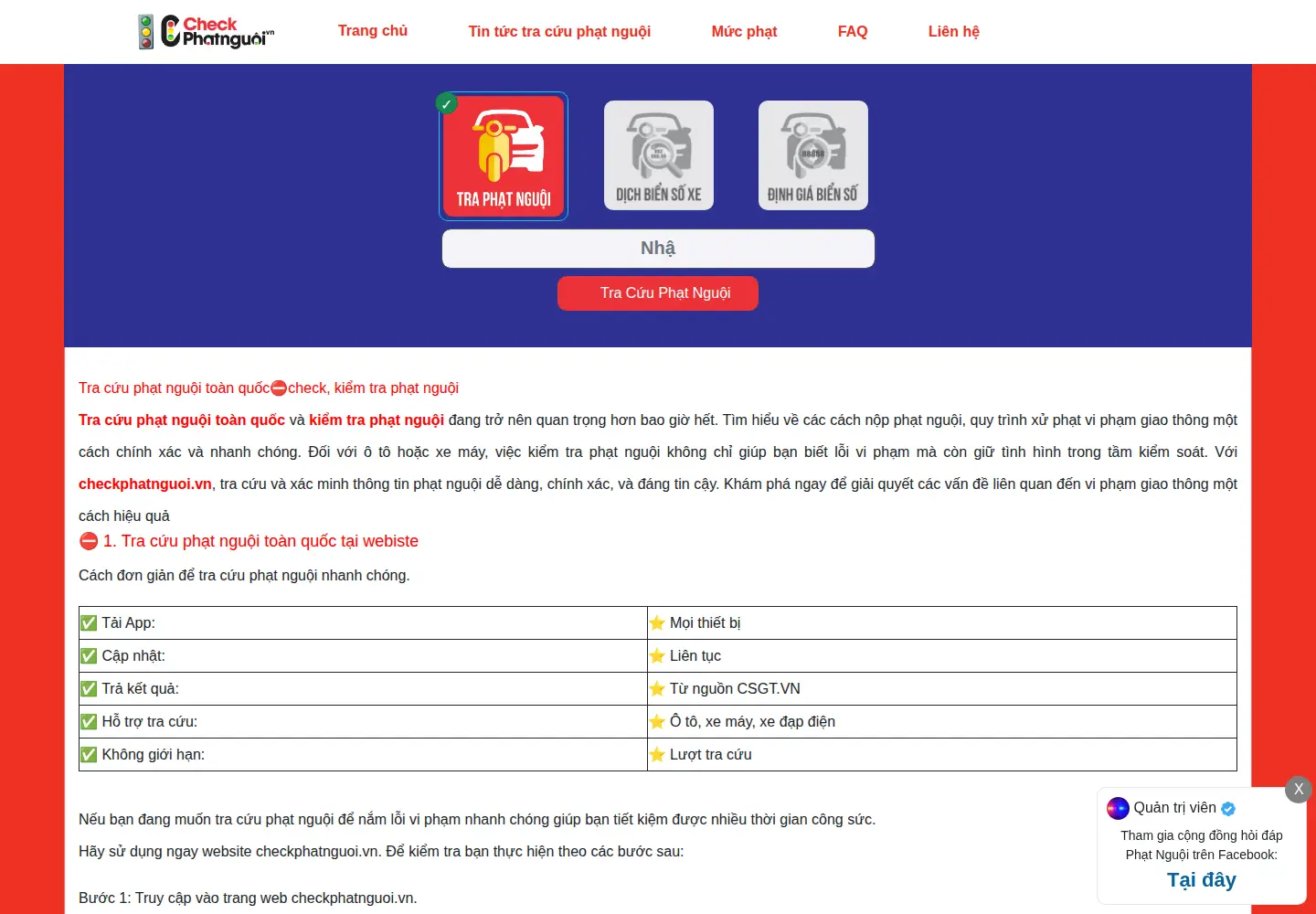 Screenshot of checkphatnguoi.vn
