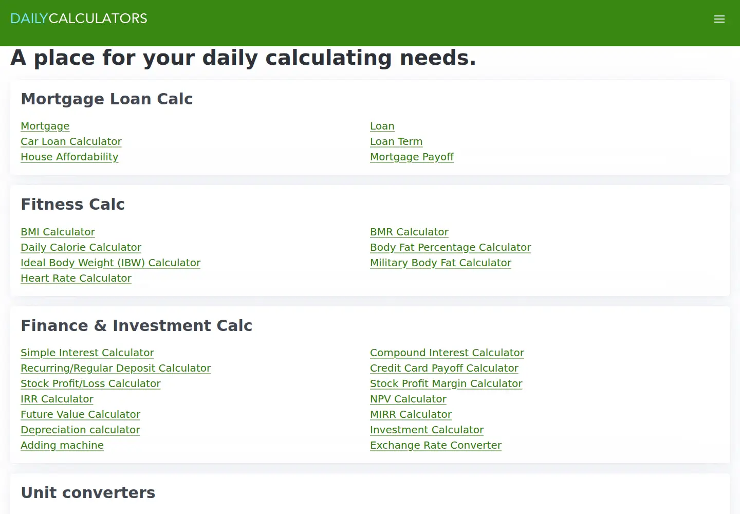 Screenshot of dailycalculators.com