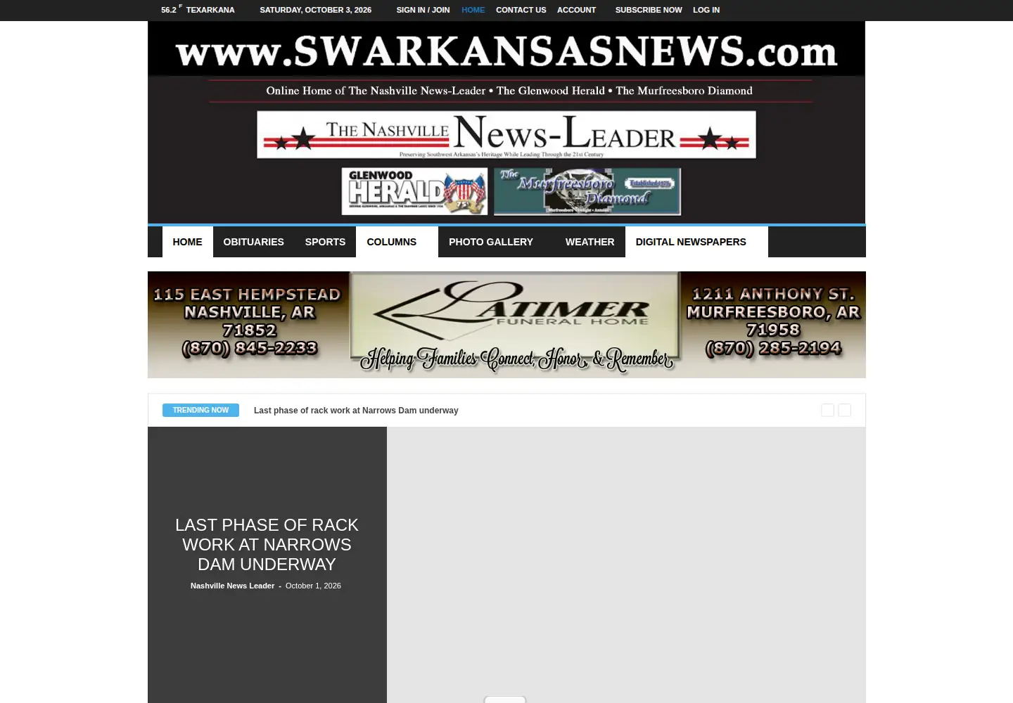 Captured homepage of swarkansasnews.com in the current scan