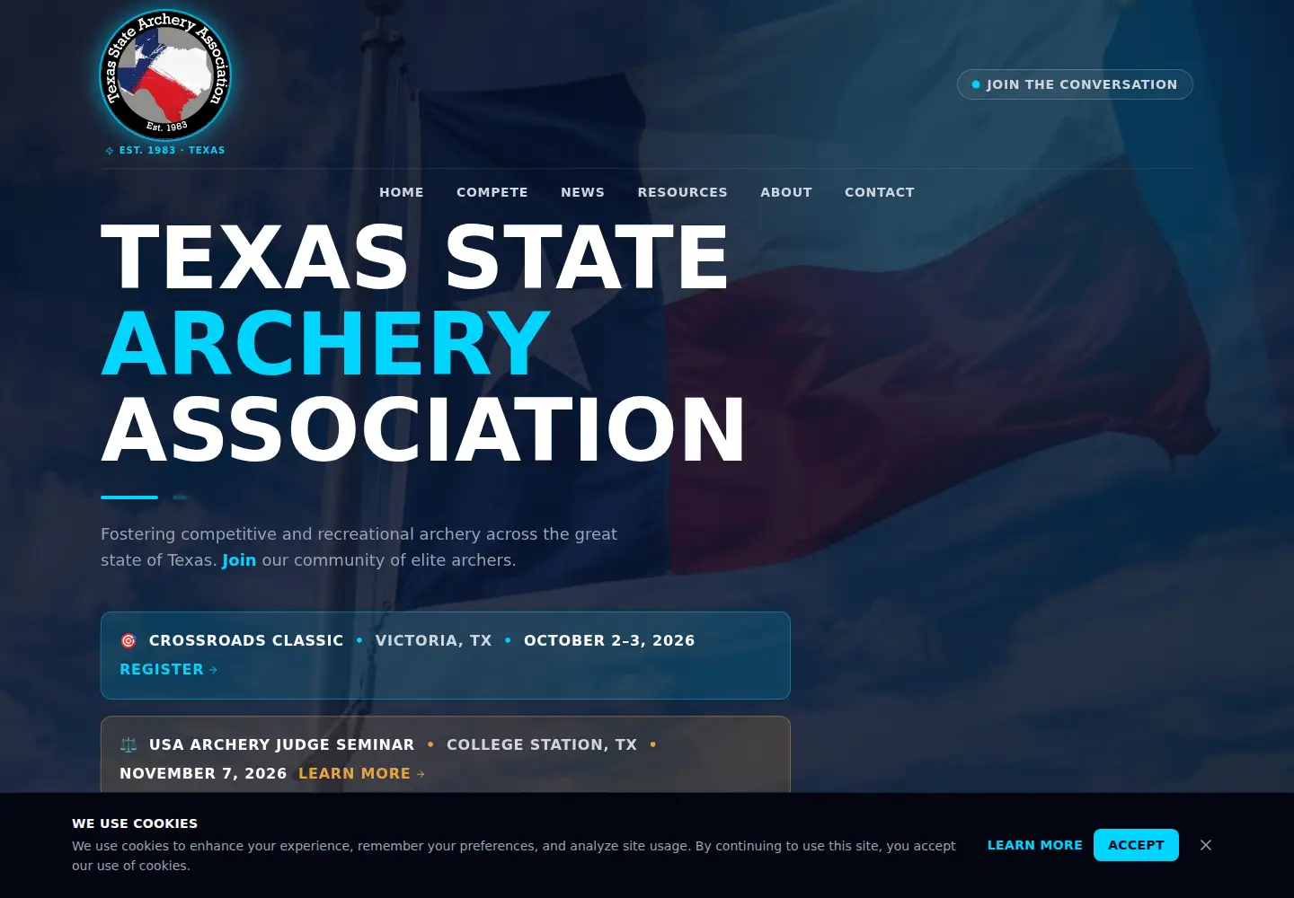 Captured homepage of texasarchery.org in the current scan