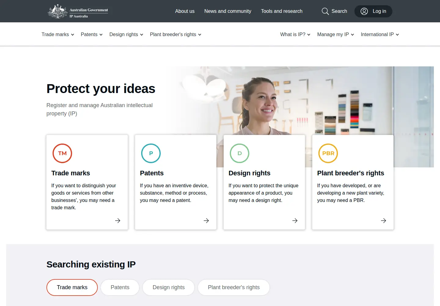 Screenshot of ipaustralia.gov.au