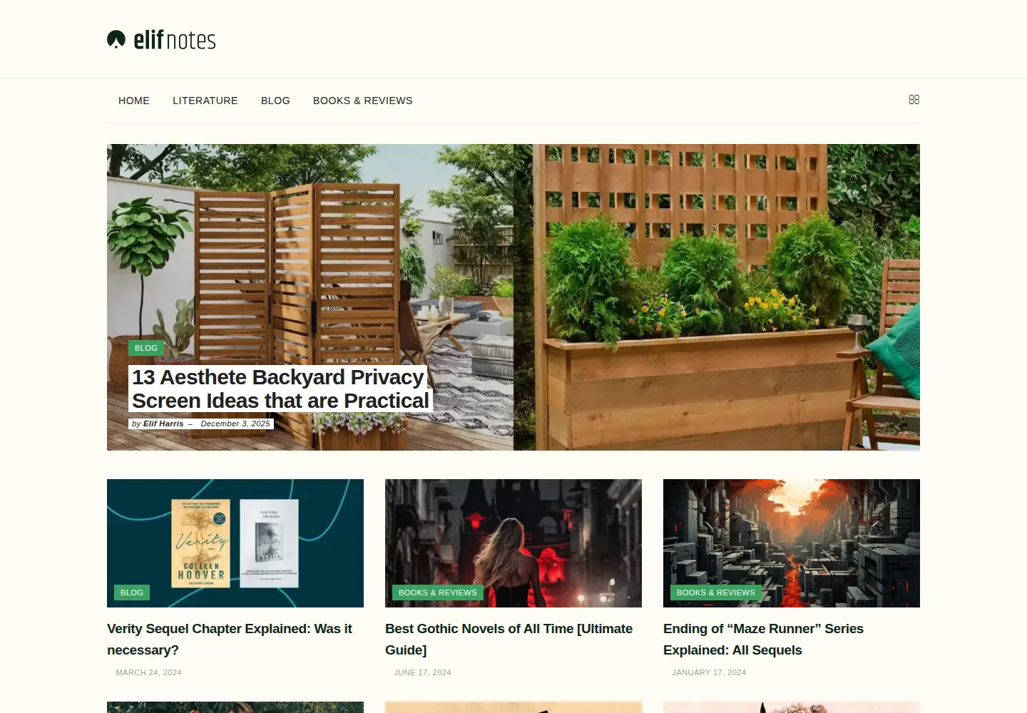 Captured homepage of elifnotes.com in the current scan