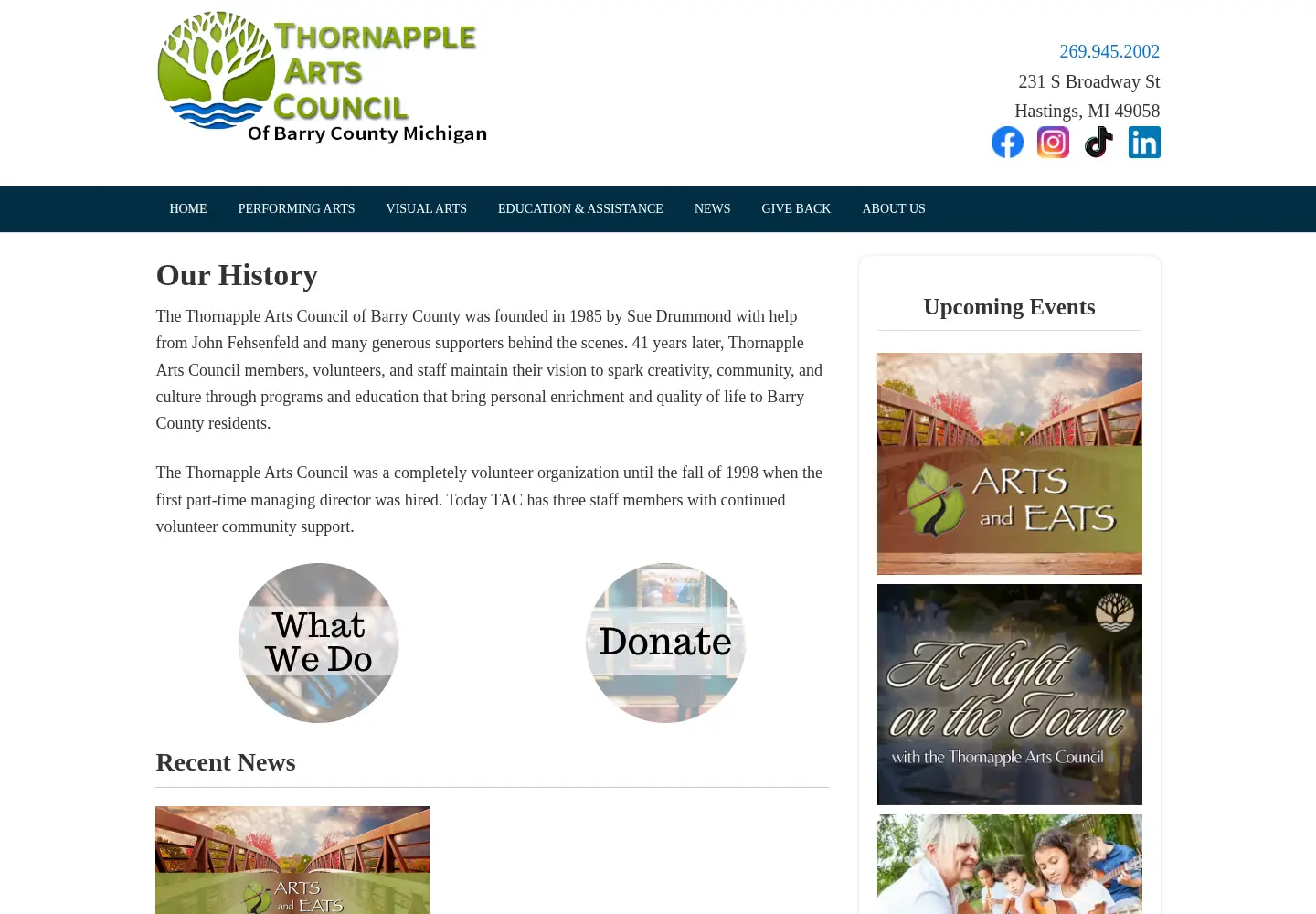 Captured homepage of thornapplearts.org in the current scan