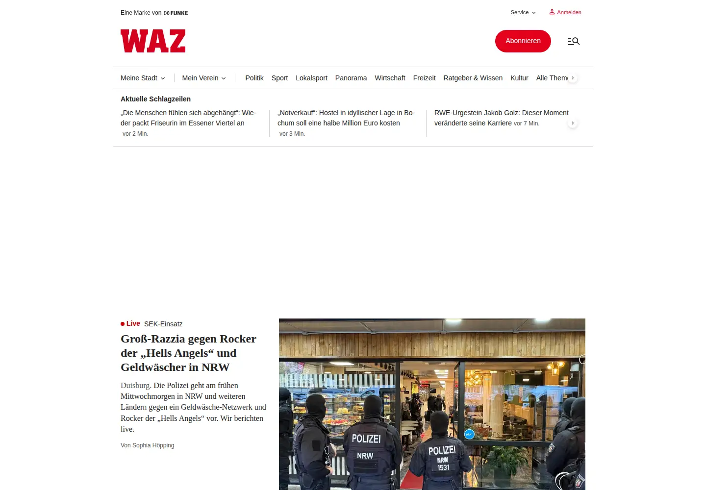 Screenshot of waz.de