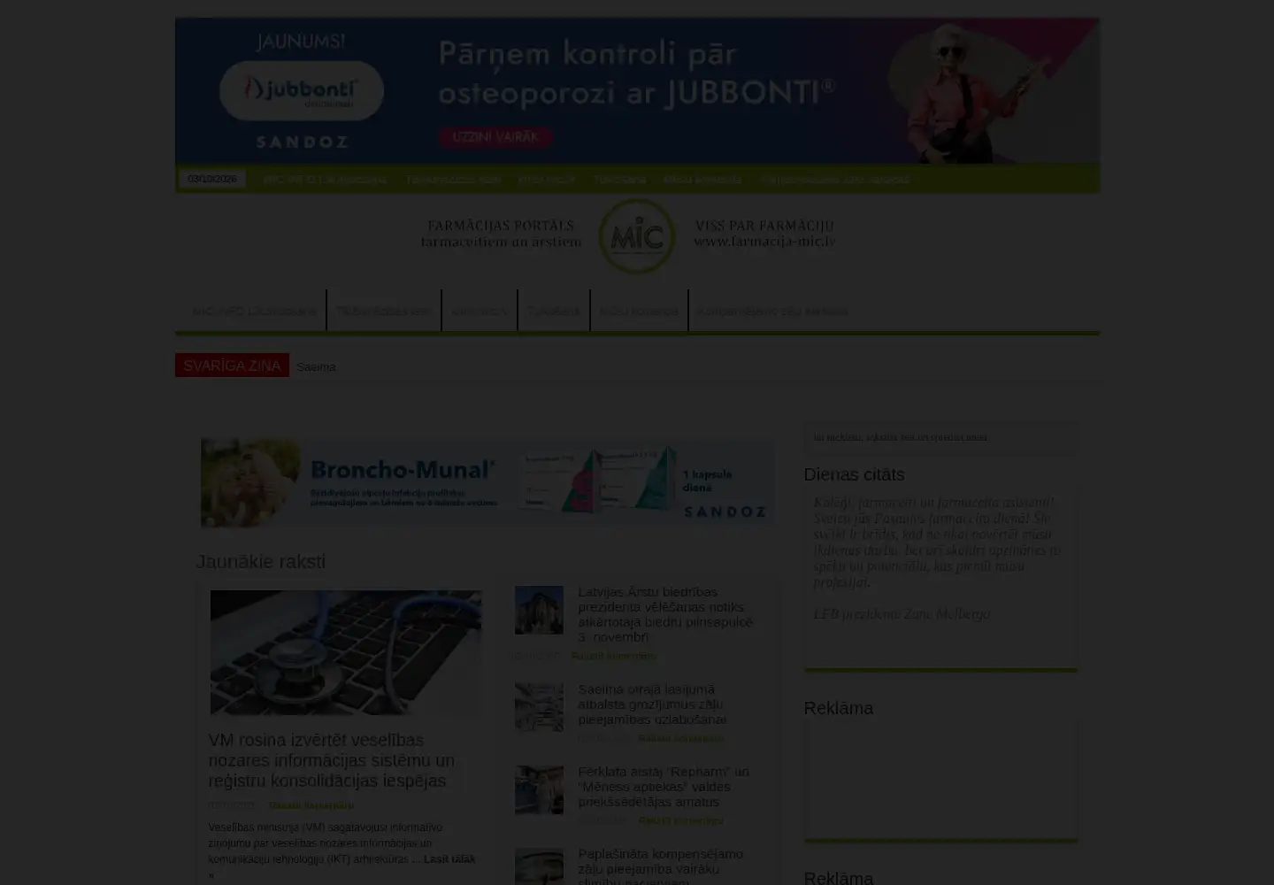 Captured homepage of farmacija-mic.lv in the current scan